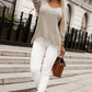 Fringe Trim V-Neck Pullover Sweater