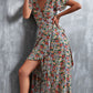 Full Size Floral Surplice Neck Tied Midi Dress