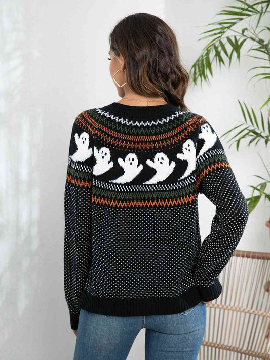 Black Halloween Full Size Ghost Button Up Long Sleeve Cardigan