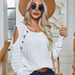 KnittedEmporium Decorative Button Cold-Shoulder Sweater