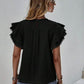 Ruffled Cap Sleeve Round Neck Blouse