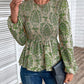 Smocked Printed Balloon Sleeve Blouse