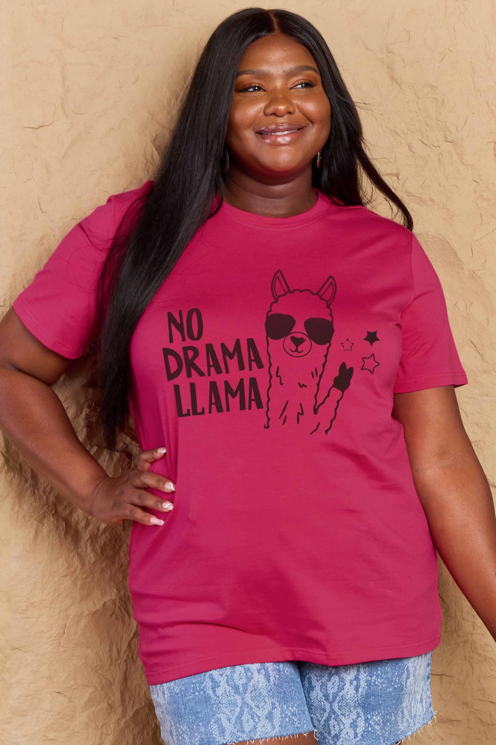 Malibu Dreams Simply Love Full Size NO DRAMA LLAMA Graphic Cotton Tee