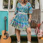 Plus Size Printed Tie Neck Mini Dress