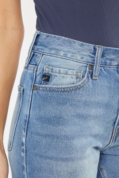 Kancan High Waist Chewed Up Straight Mom Jeans *