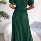 Pleated Flutter Sleeve Belted Dress