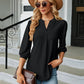 Full Size Notched Neck Three-Quarter Sleeve Blouse