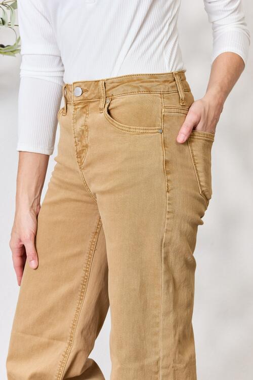 RISEN Full Size Fringe Hem Wide Leg Jeans *