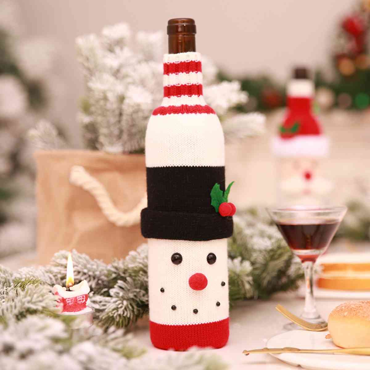 Christmas Knit Wine Bottle Cover in Snowman or Santa Theme