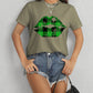 Plaid Lip Graphic Round Neck T-Shirt