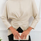 Full Size Boat Neck Back Tie Long Sleeve Satin Blouse