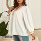 Plus Size V-Neck Puff Sleeve Blouse