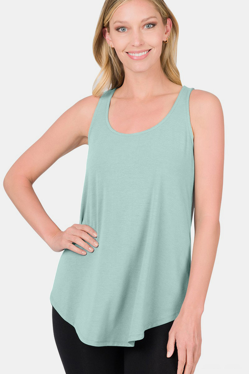 Zenana Round Neck Curved Hem Tank *