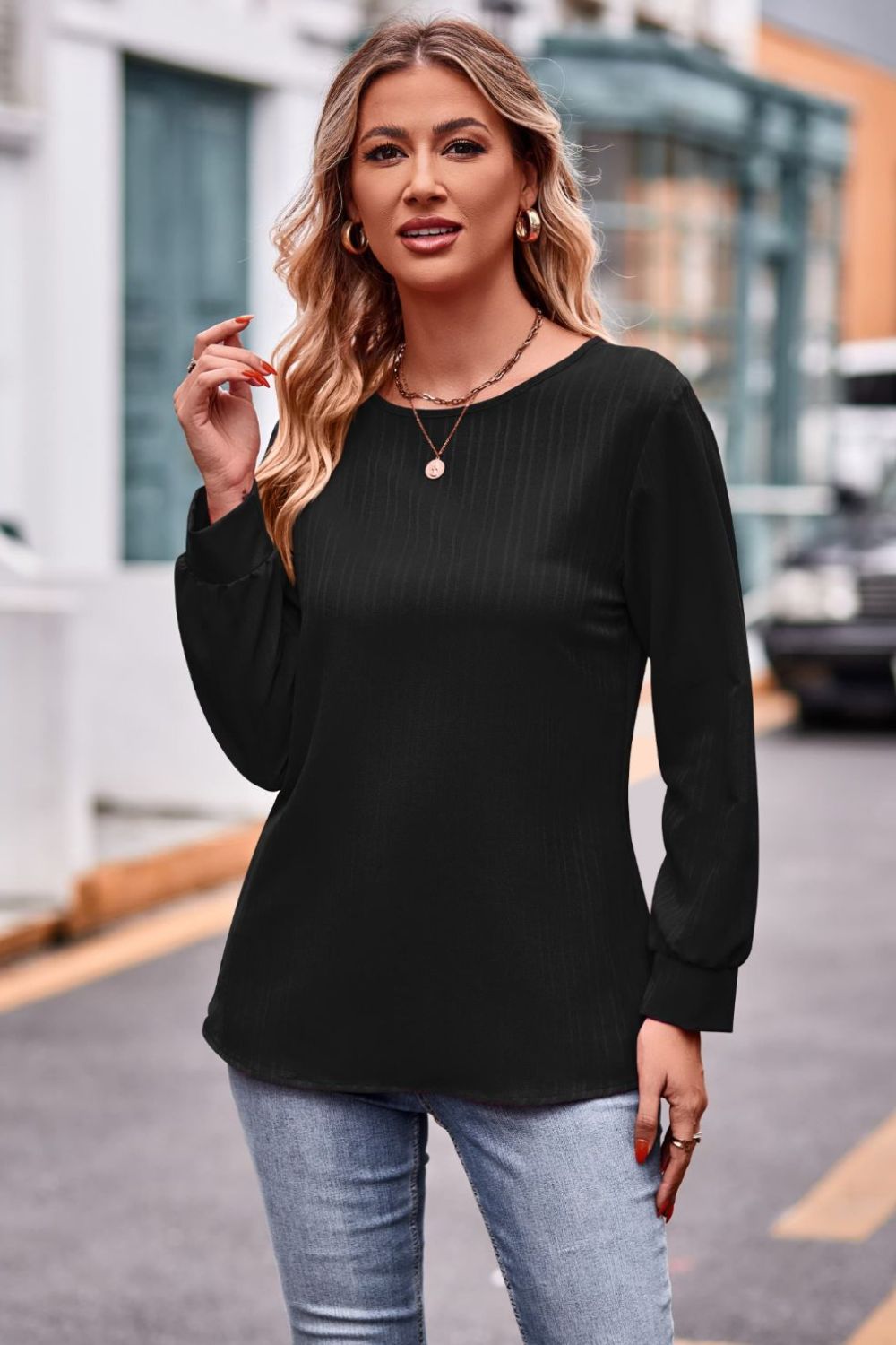 Full Size Round Neck Long Sleeve Tee