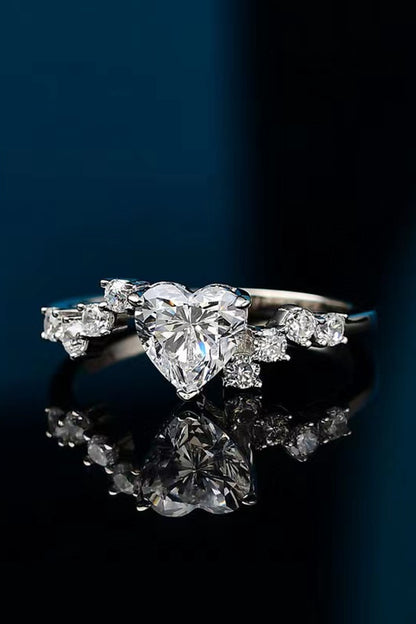 Women's 1 Carat Moissanite Heart 925 Sterling Silver Ring