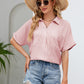 Malibu Dreams Full Size Half Button Johnny Collar Blouse