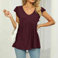 Full Size V-Neck Flutter Sleeve Babydoll Blouse