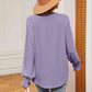 Notched Neck Flounce Sleeve Blouse
