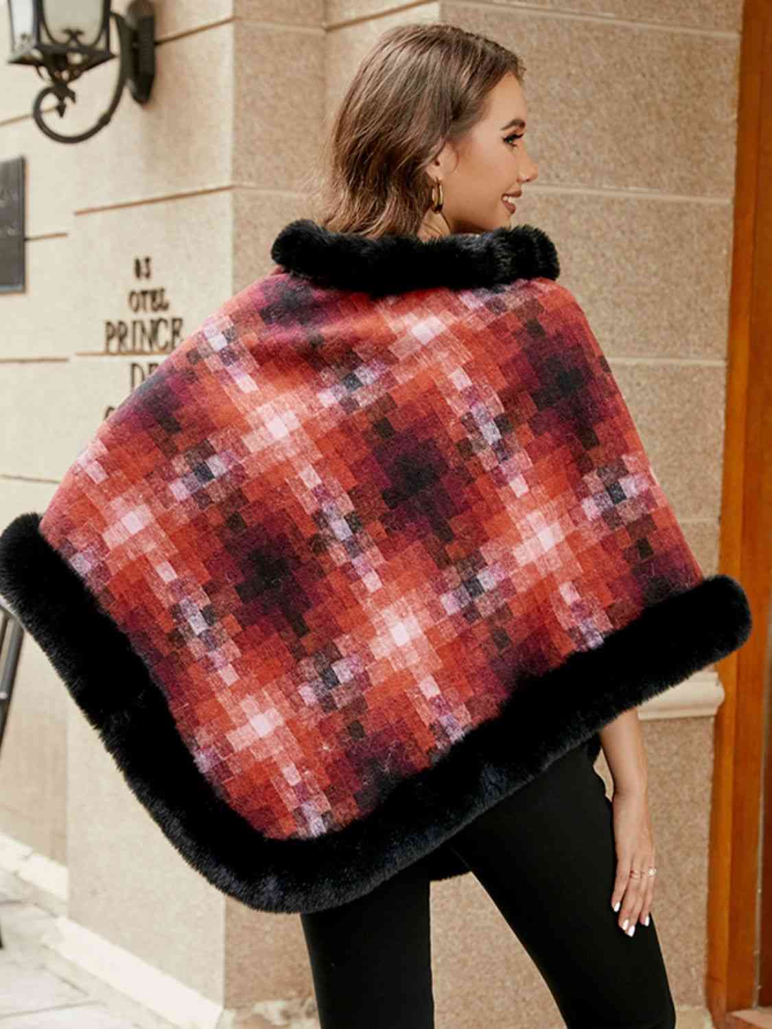 Kenya One Size Faux Fur Trim Poncho