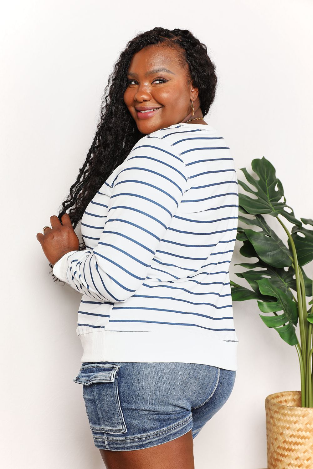Double Take Striped Long Sleeve Round Neck Top *