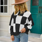 Checkered Round Neck Dropped Shoulder Sweater