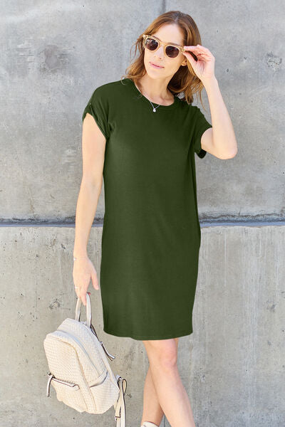 Basic Bae Full Size Round Neck Short Sleeve Dress with Pockets *