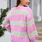 Striped Lantern Sleeve Dropped Shoulder Cardigan
