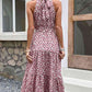 Pink Floral Tie-Waist Tiered Dress