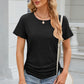 Eyelet Round Neck Short Sleeve T-Shirt