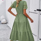 Smocked Round Neck Short Sleeve Midi Dress