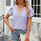 Eyelet V-Neck Petal Sleeve T-Shirt