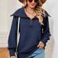 Half Zip Lantern Sleeve Sweatshirt