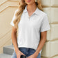Pocketed Johnny Collar Short Sleeve Blouse