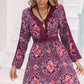 Purple V-Neck Long Sleeve Printed Mini Dress