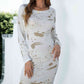 Printed Boat Neck Long Sleeve Dress