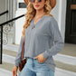 Full Size Decorative Button V-Neck Long Sleeve T-Shirt
