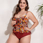 Plus Size Two-Tone Drawstring Sleeveless Tankini Set