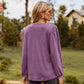 Full Size Puff Sleeve Ruffle Trim Blouse