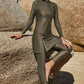 Slit Mock Neck Long Sleeve Top and Pants Swim Set