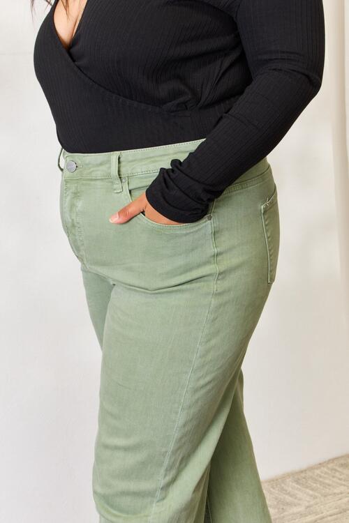 RISEN Full Size Raw Hem Wide-Leg Jeans *