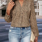 AuroraBlissX Leopard Notched Neck Puff Sleeve Blouse