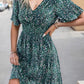 Printed Smocked Crisscross V-Neck Mini Dress