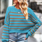 Striped Round Neck Drop Shoulder Slit Sweater