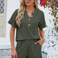 Adryane Jay Notched Button Detail Dropped Shoulder Top and Shorts Set