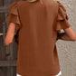 Ruffled Notched Short Sleeve Blouse