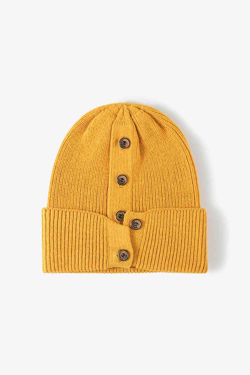 CHIC HATZ Button Detail Rib-Knit Hat Cuff Beanie