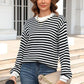 Striped Round Neck Dropped Shoulder Sweater