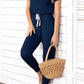 Asymmetrical Neck Short Sleeve Jumpsuit