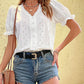 Buttoned V-Neck Flounce Sleeve Top