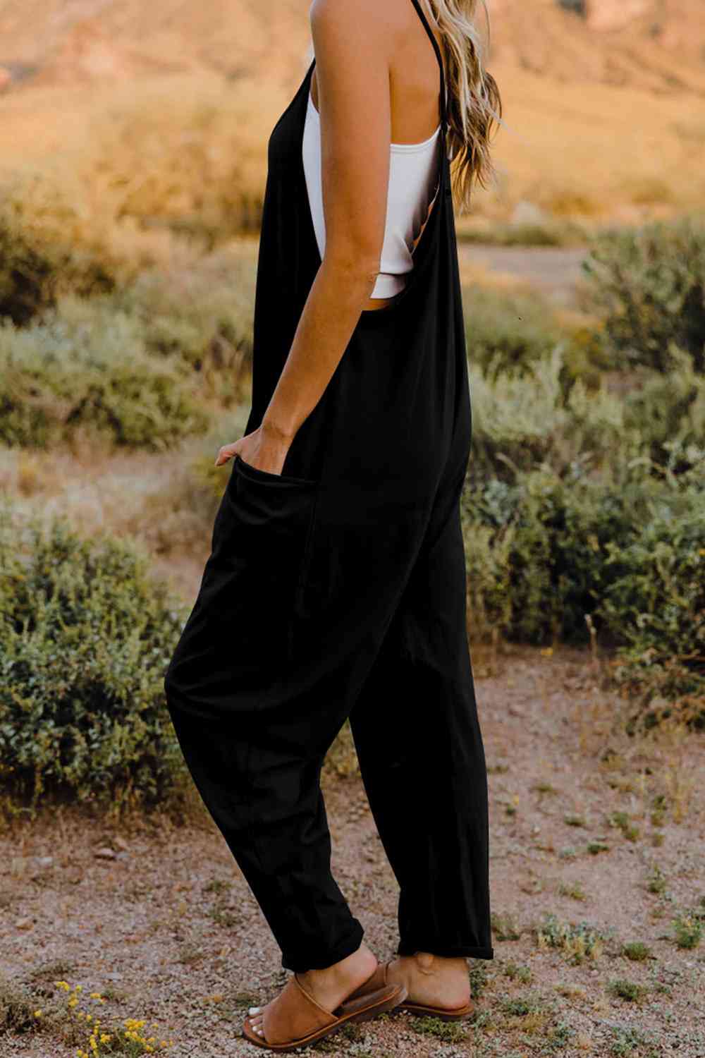 Double Take Full Size V-Neck Sleeveless Jumpsuit with Pockets *